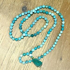 Bala bead necklace with tassel in mint/jade